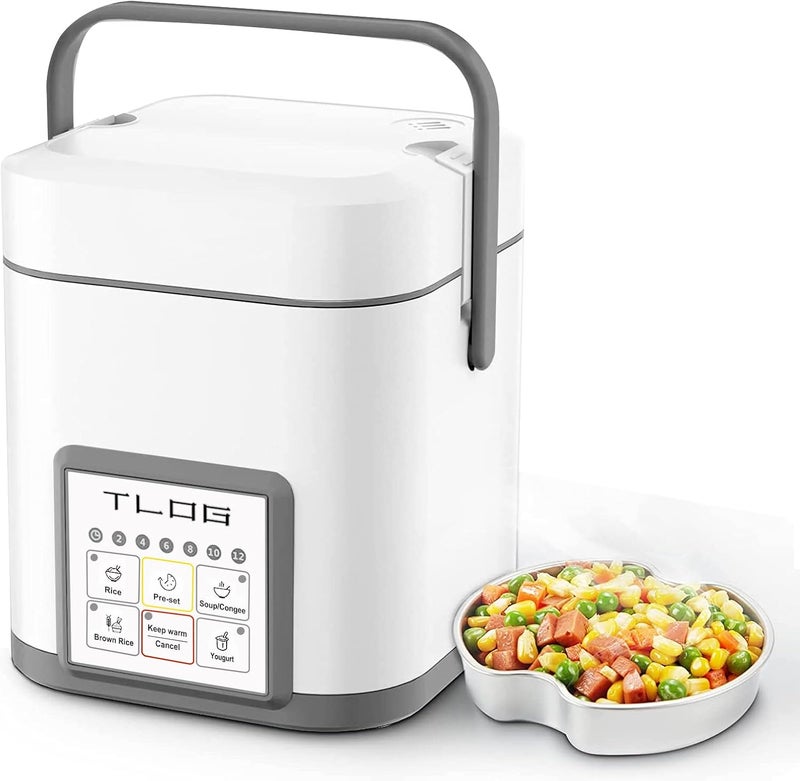TLOG Mini Rice Cooker 2.5 Cups Uncooked, Healthy Ceramic Coating Portable Cooker, 1.2L Travel Small for 1-3 People, Personal maker, Food Steamer, 12 Hours delay timer, Multi-cooker Grains, Oats - Image 1